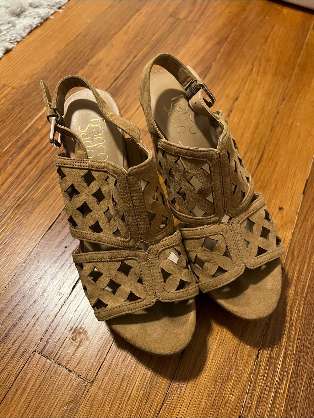 Franco Sarto Tan Suede Cutout Slingback Sandals